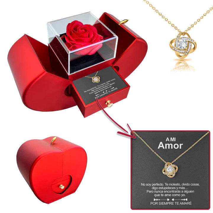 Collar de Oro Blanco - Con Rosa Real - A Mi Amor